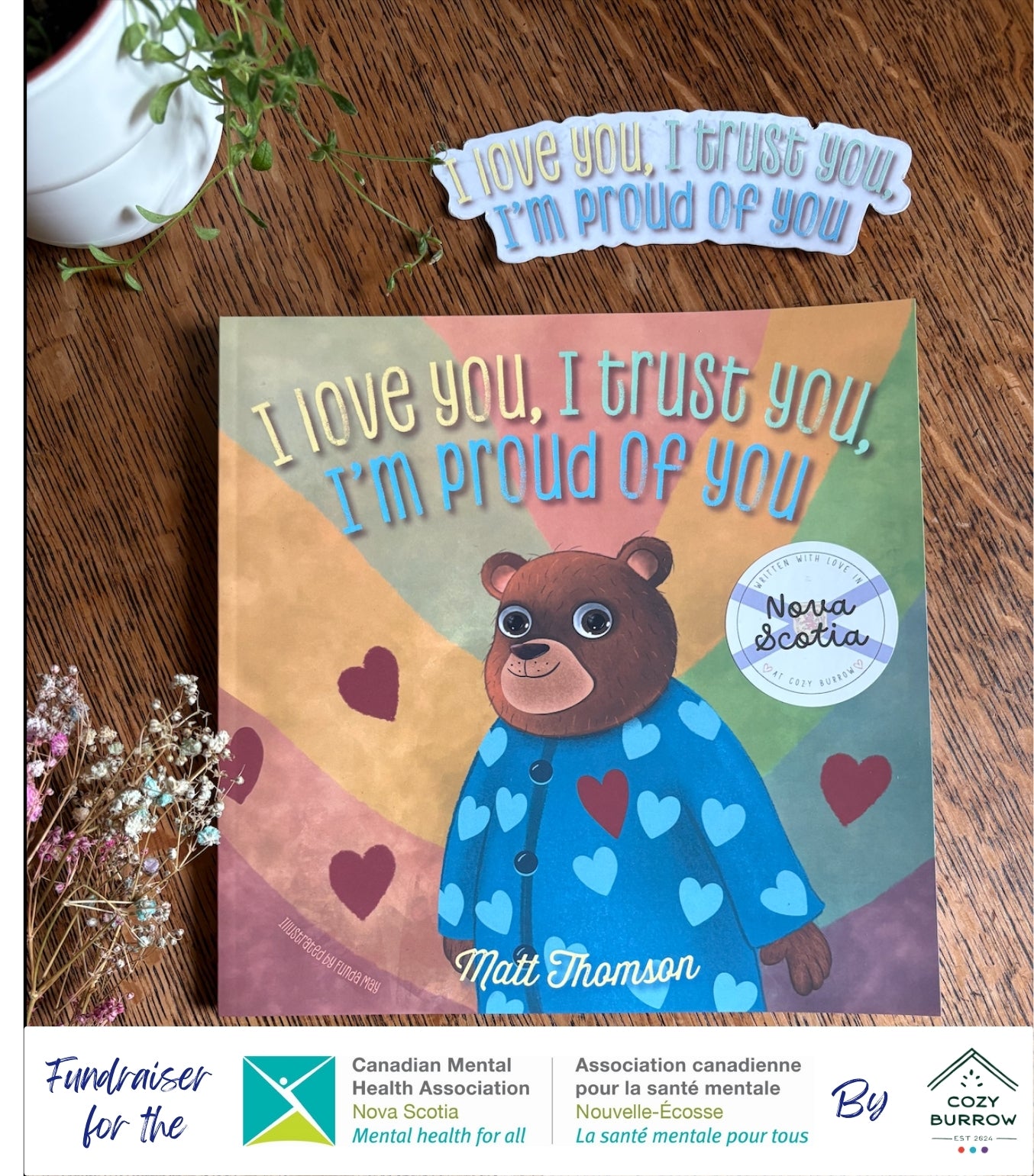 *SALE PACKAGE* 1 book, 2 mirror stickers and 3$ to the Canadian Mental Health Association of Nova Scotia