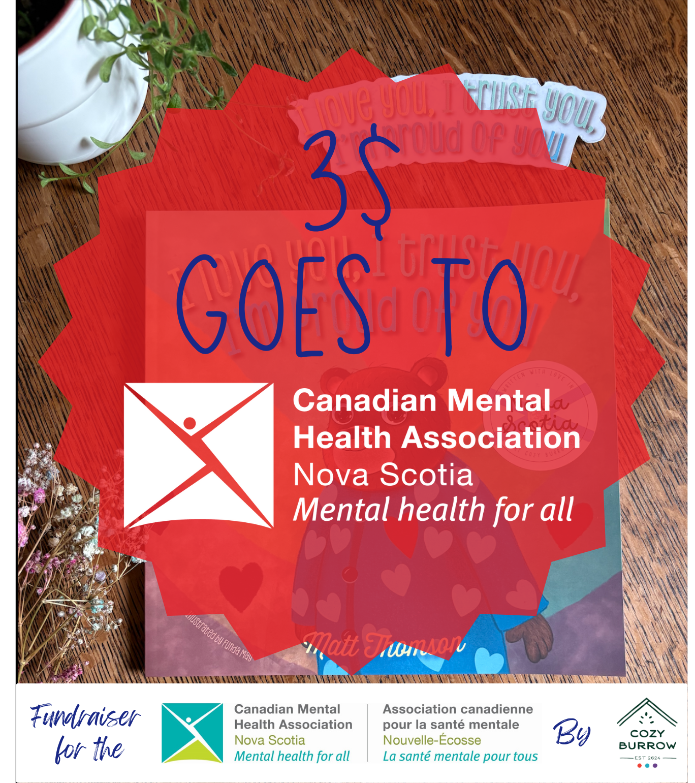 *SALE PACKAGE* 1 book, 2 mirror stickers and 3$ to the Canadian Mental Health Association of Nova Scotia
